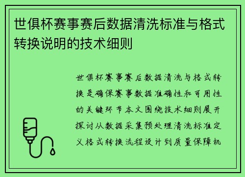 世俱杯赛事赛后数据清洗标准与格式转换说明的技术细则